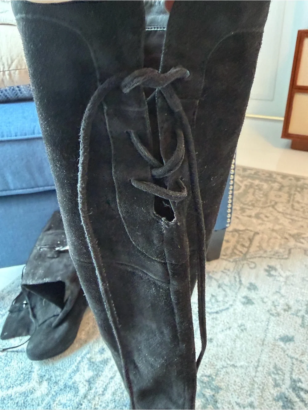 Sam Edelman Black Suede Over-the-Knee Lace-Up Heel Boots